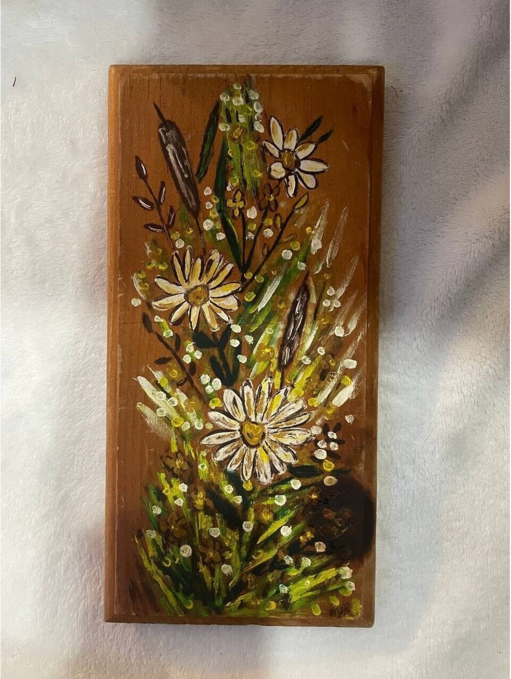 Vintage 1969 Folk Art Hand Painted Wooden Daisy Wall Plaque 1st Prize